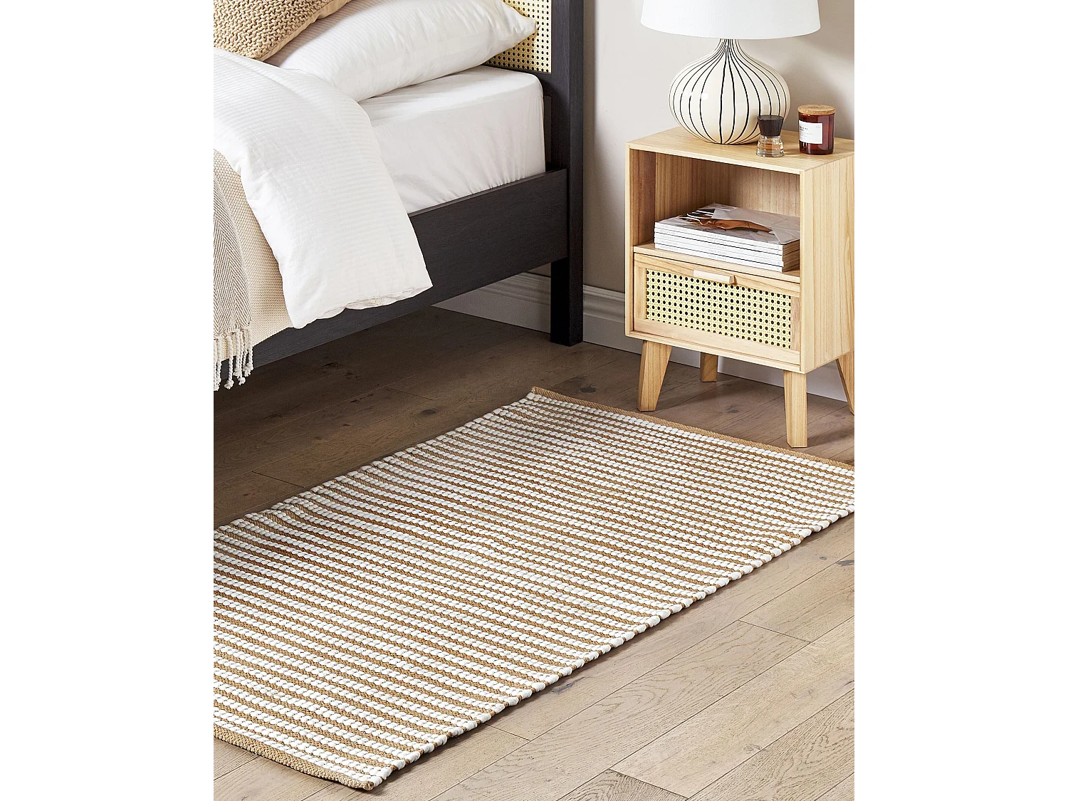 Teppich Baumwolle braun / weiss 80 x 150 cm Streifenmuster Kurzflor SOFULU