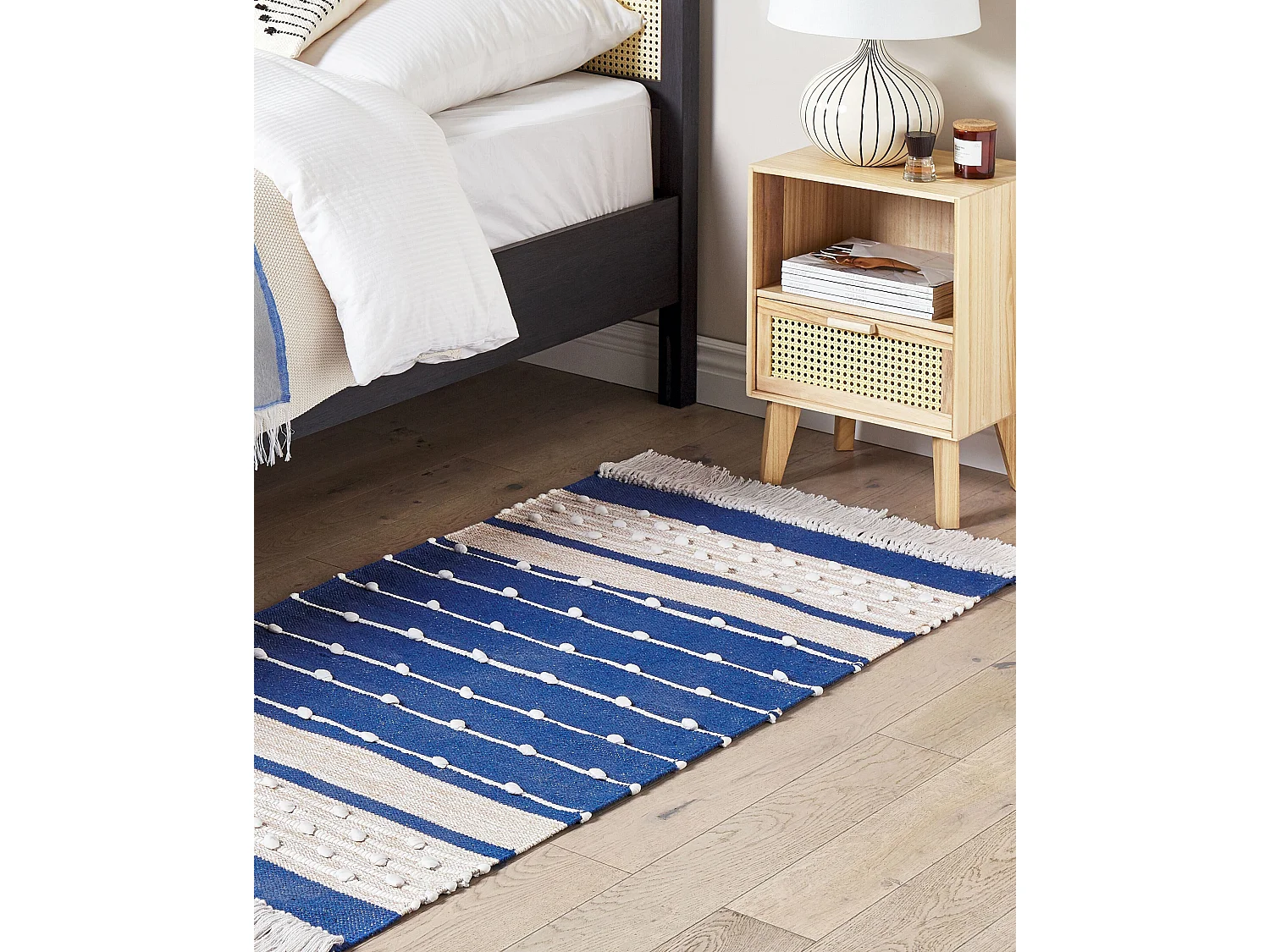 Teppich Baumwolle marineblau / beige 80 x 150 cm Streifenmuster Kurzflor KONDHALI