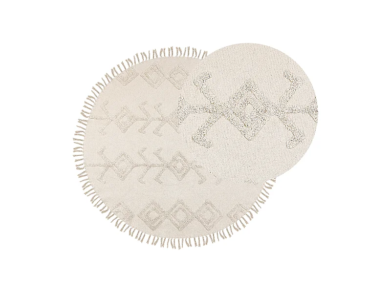 Teppich Baumwolle beige mit Fransen geometrisches Muster rund 140 cm Boho Harran