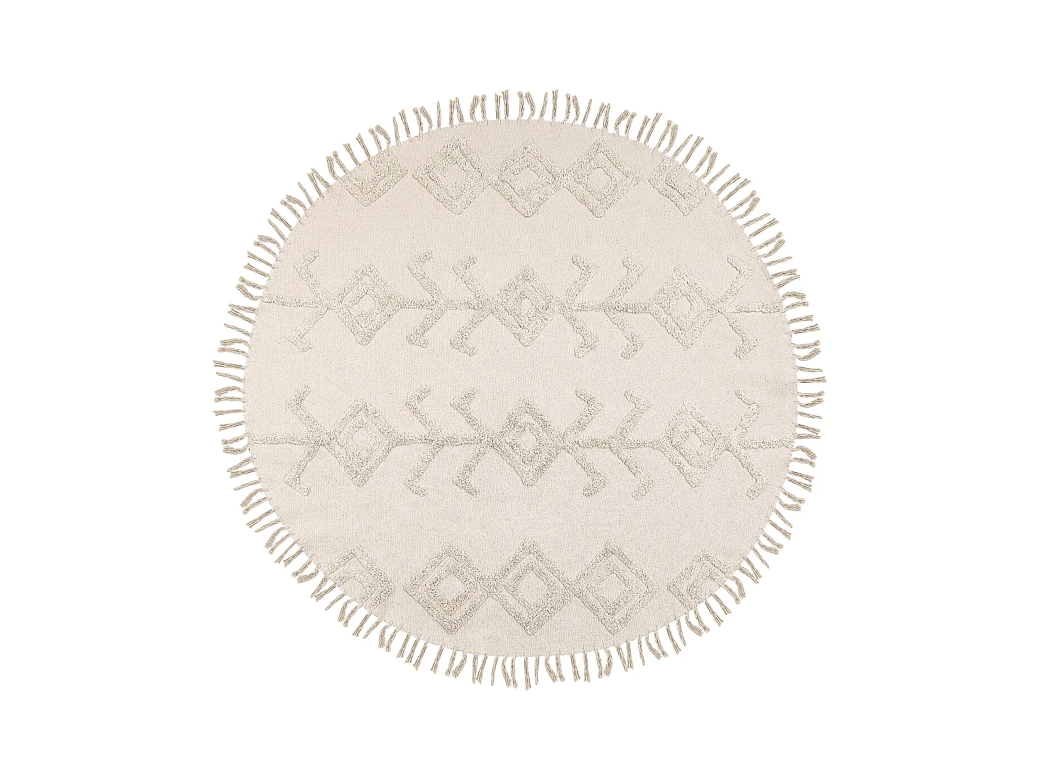 Teppich Baumwolle beige mit Fransen geometrisches Muster rund 140 cm Boho Harran