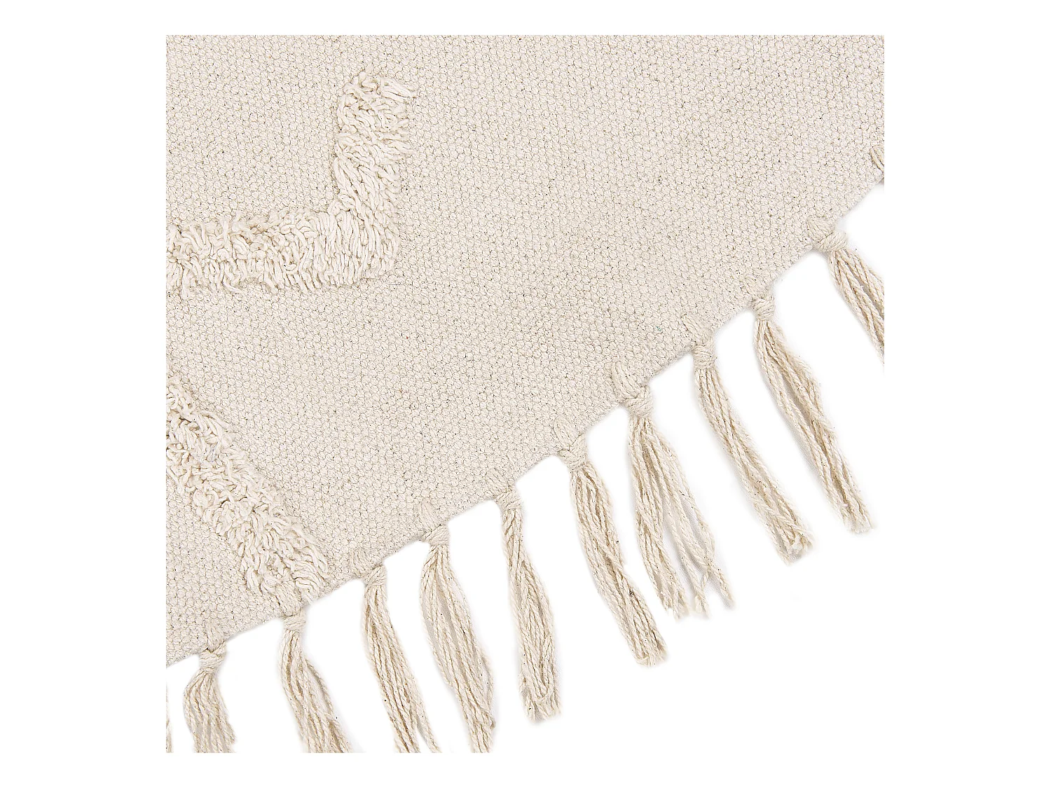 Teppich Baumwolle beige mit Fransen geometrisches Muster rund 140 cm Boho Harran