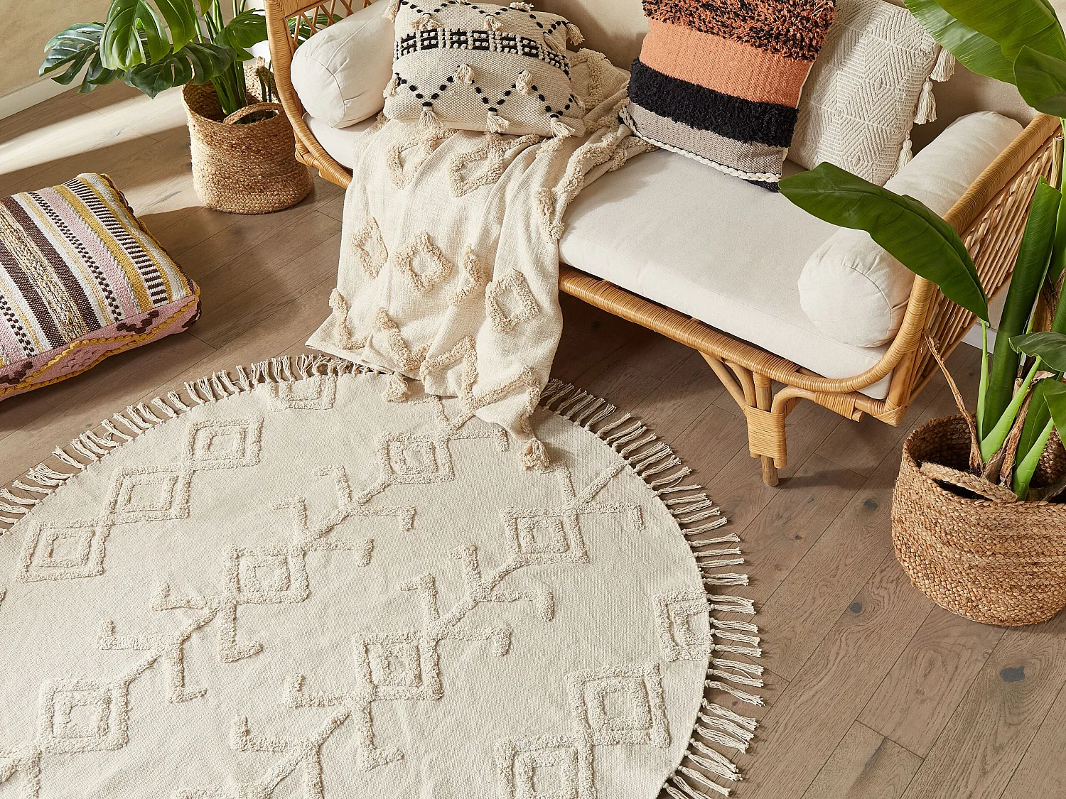 Rug HARRAN Light Beige ø 140 cm Cotton
