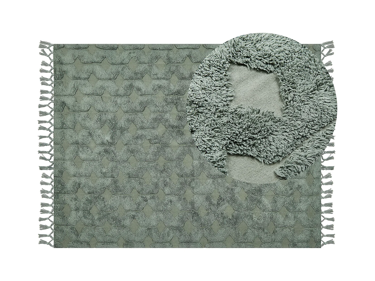 Teppich Baumwolle grün mit Fransen geometrisches Muster 160 x 230 cm Kars