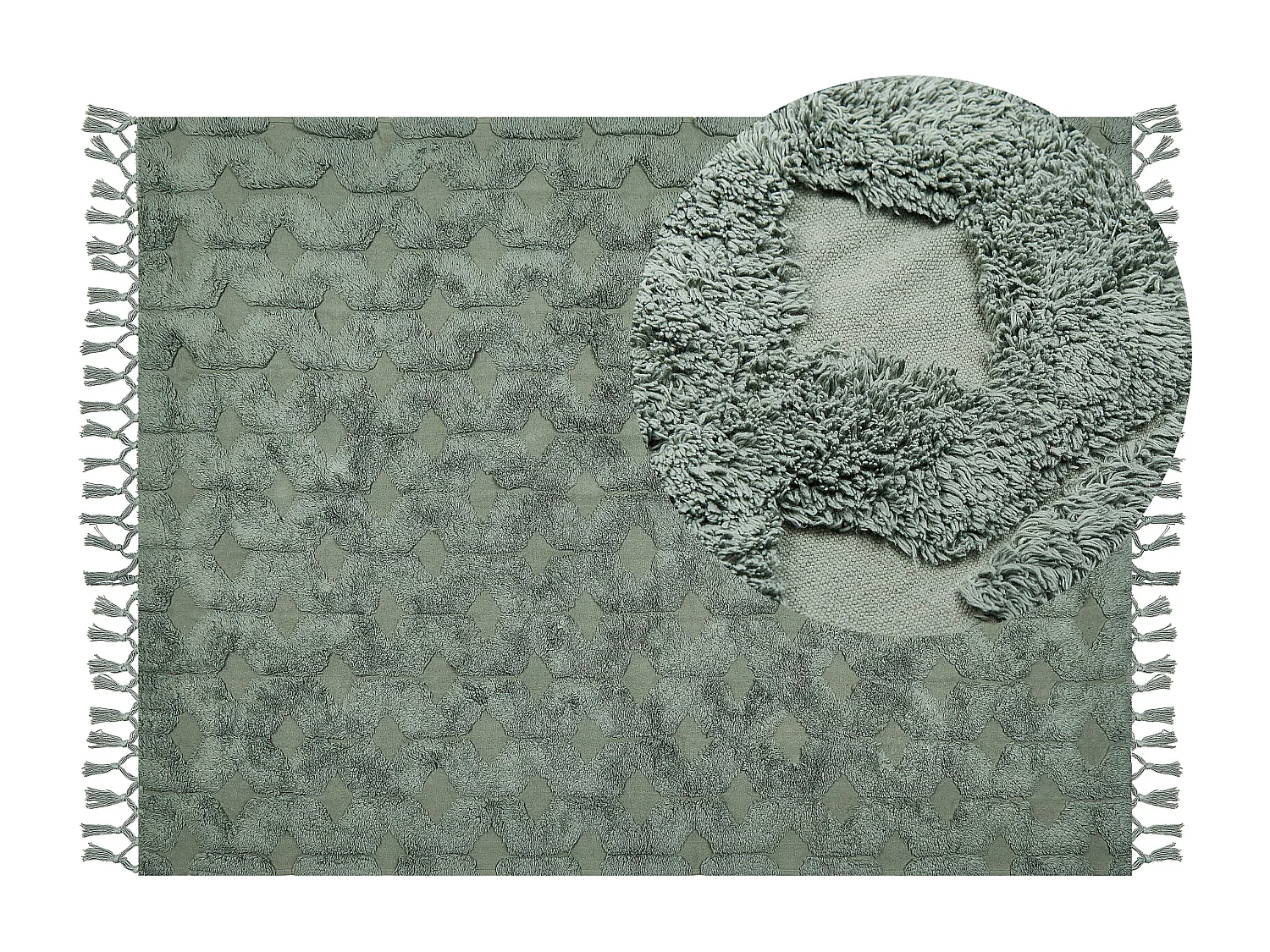 Teppich Baumwolle grün mit Fransen geometrisches Muster 160 x 230 cm Kars