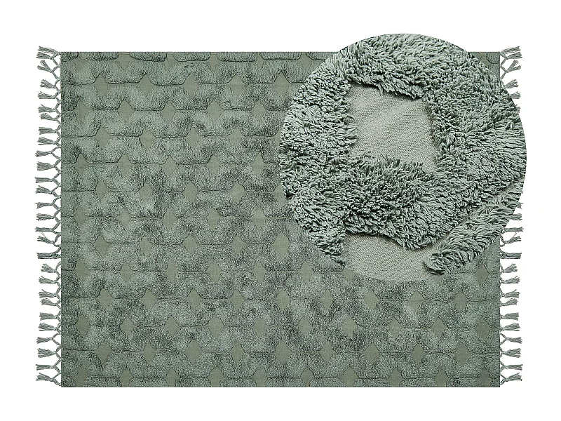 Teppich Baumwolle grün mit Fransen geometrisches Muster 160 x 230 cm Kars