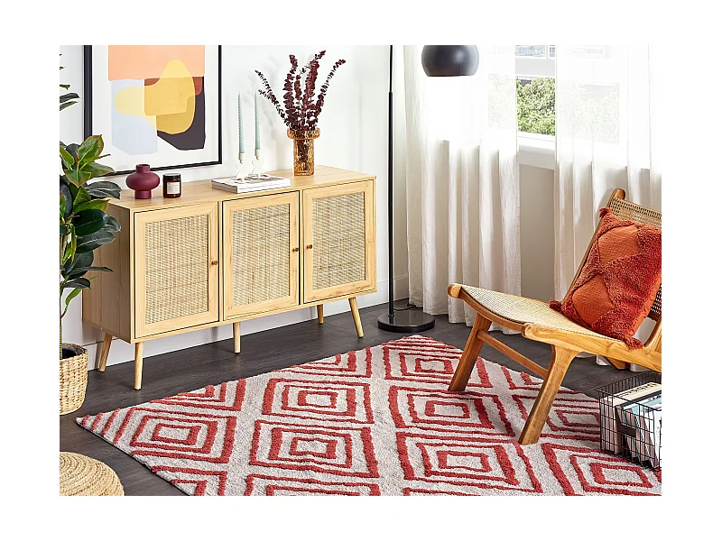 Teppich Baumwolle weiß / rot geometrisches Muster 160 x 230 cm Modern Haskoy