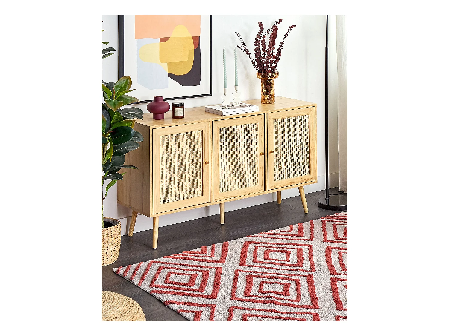 Teppich Baumwolle weiß / rot geometrisches Muster 160 x 230 cm Modern Haskoy