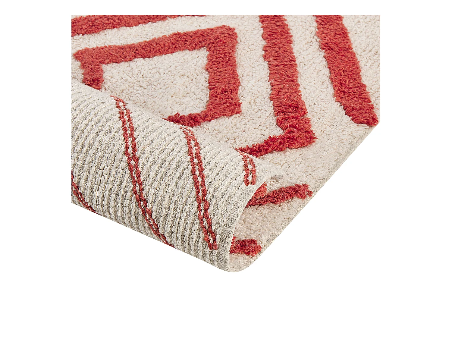 Teppich Baumwolle weiß / rot geometrisches Muster 160 x 230 cm Modern Haskoy