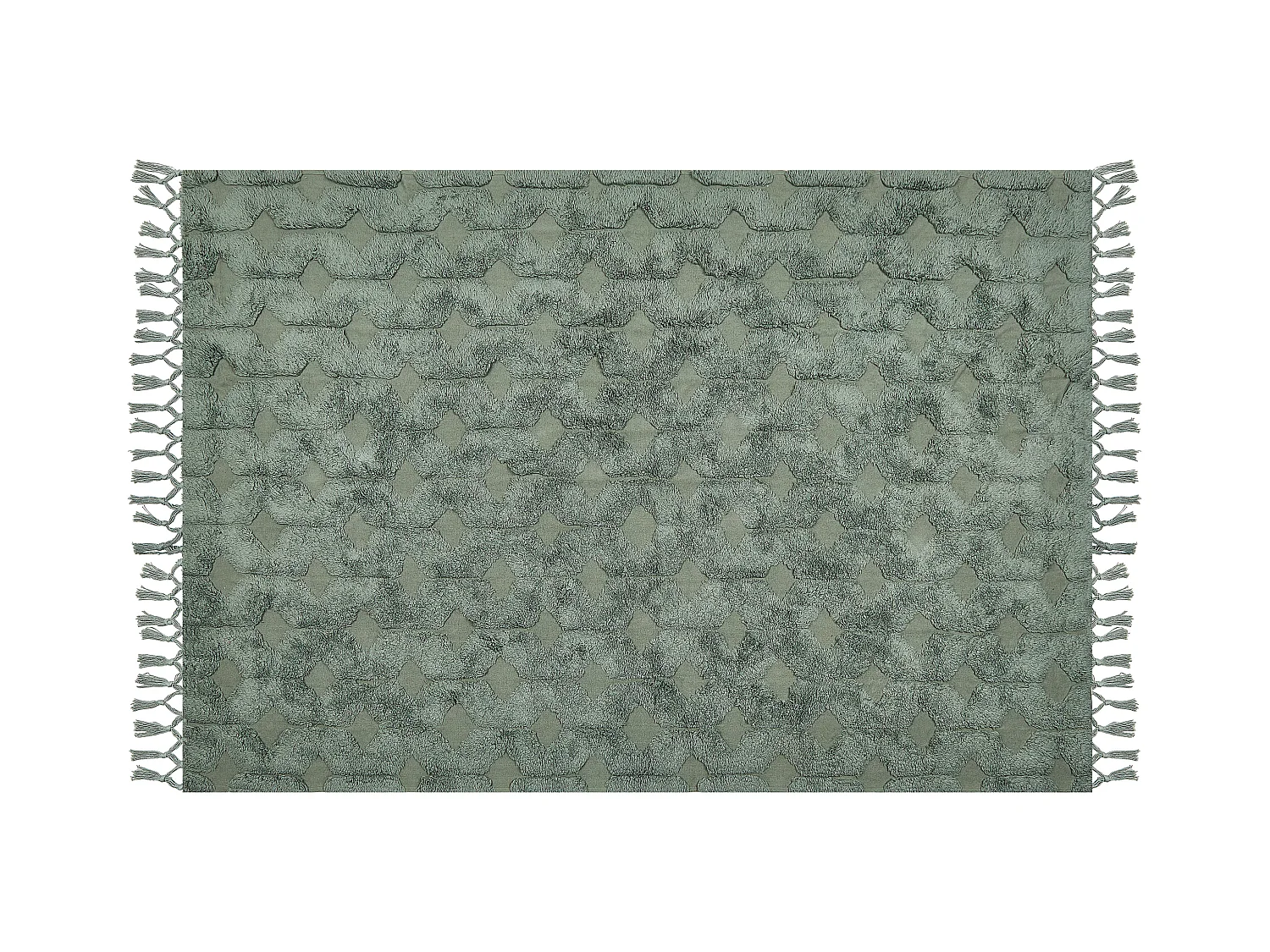 Teppich Baumwolle grün mit Fransen geometrisches Muster 140 x 200 cm Kars