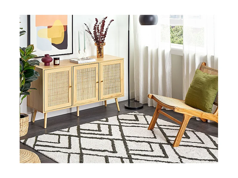 Teppich Baumwolle weiß / grün geometrisches Muster 160 x 230 cm Modern Yesilkoy