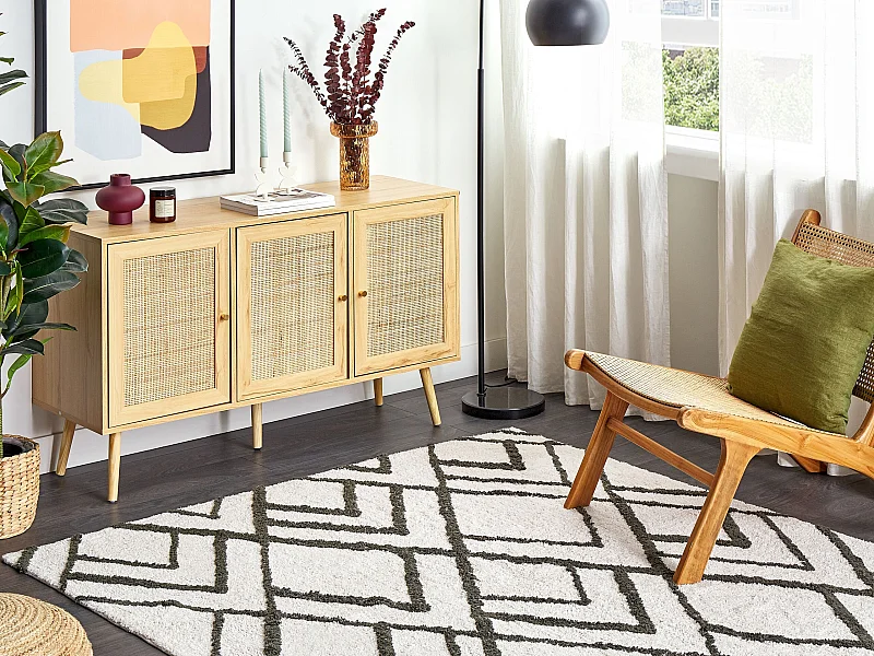 Teppich Baumwolle weiß / grün geometrisches Muster 160 x 230 cm Modern Yesilkoy