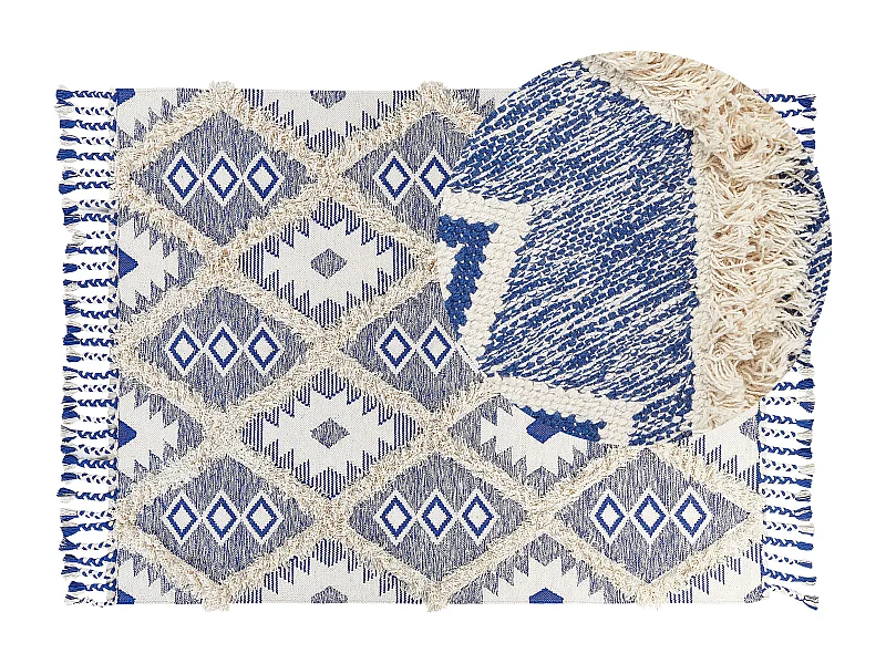 Teppich Baumwolle beige / blau geometrisches Muster 140 x 200 cm Boho Manavgat