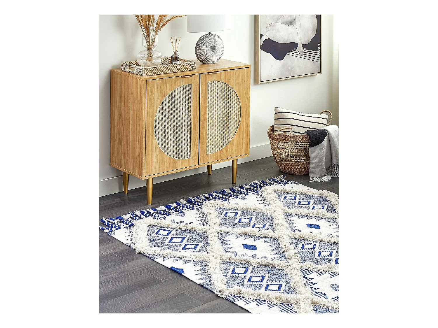 Vloerkleed katoen beige/blauw 140 x 200 cm MANAVGAT