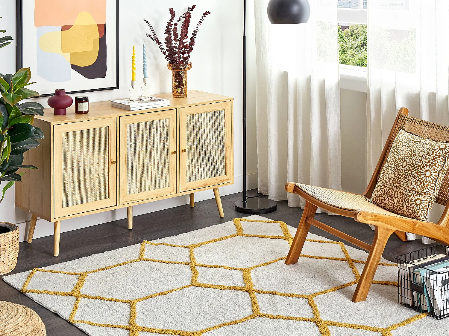 Tapis en coton blanc cassé et jaune 160 x 230 cm BEYLER