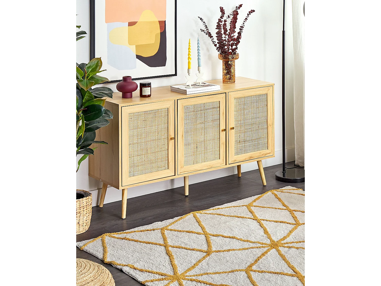 Teppich Baumwolle weiß / gelb geometrisches Muster 160 x 230 cm Modern Marand