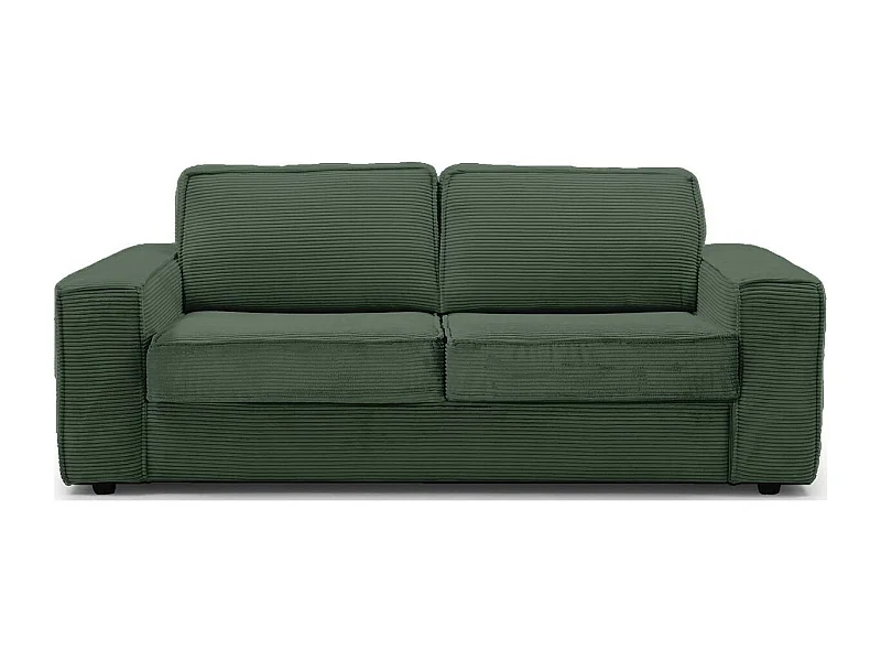 Canapé convertible 3 places en velours côtelé vert - Ouverture express - Couchage quotidien - Matelas HD 140 x 190 - Dario
