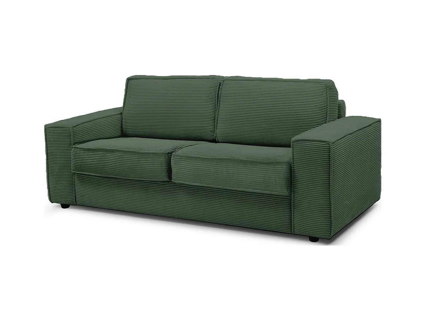 Canapé convertible 3 places en velours côtelé vert - Ouverture express - Couchage quotidien - Matelas HD 140 x 190 - Dario