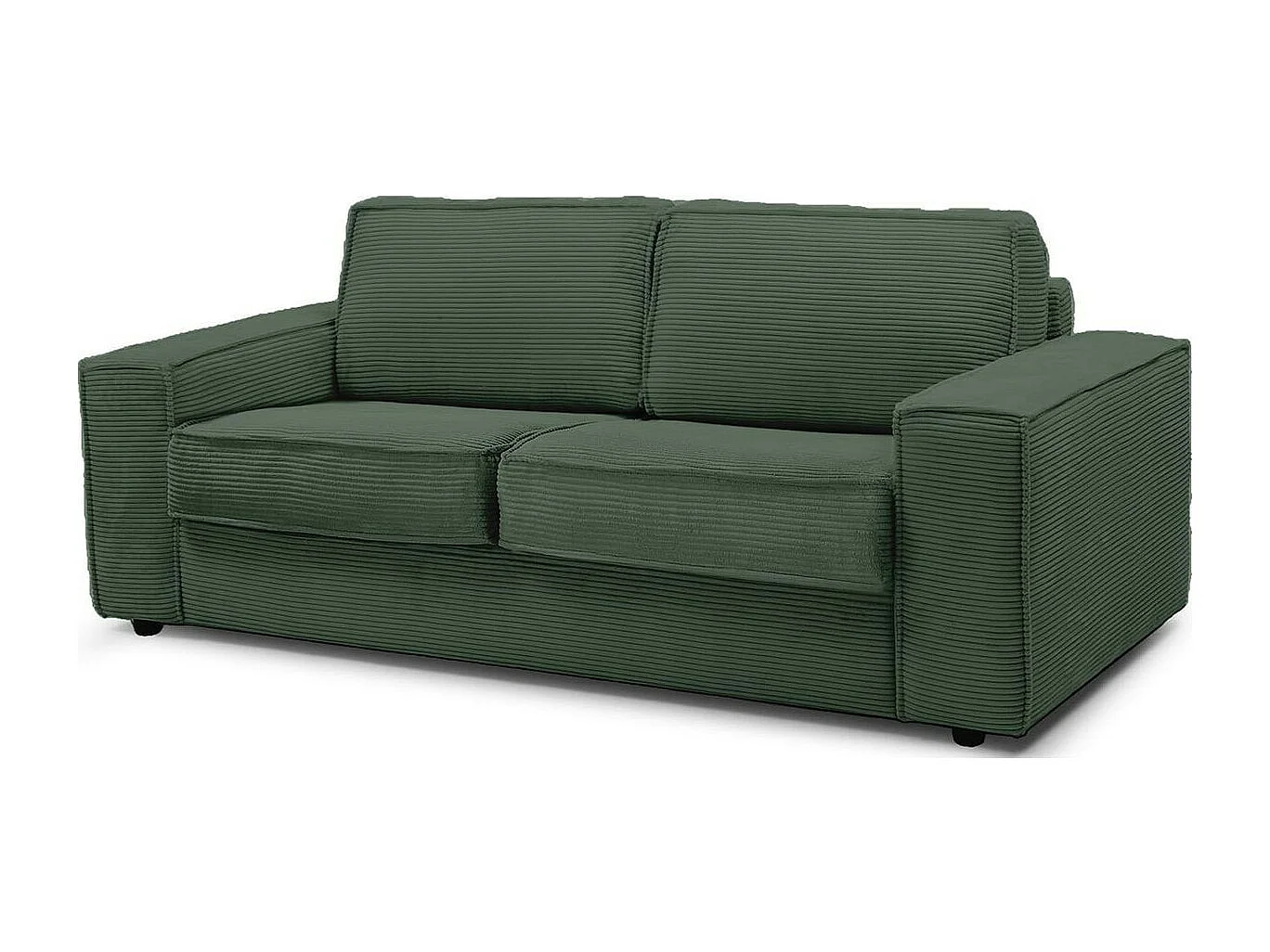 Canapé convertible 3 places en velours côtelé vert - Ouverture express - Couchage quotidien - Matelas HD 140 x 190 - Dario