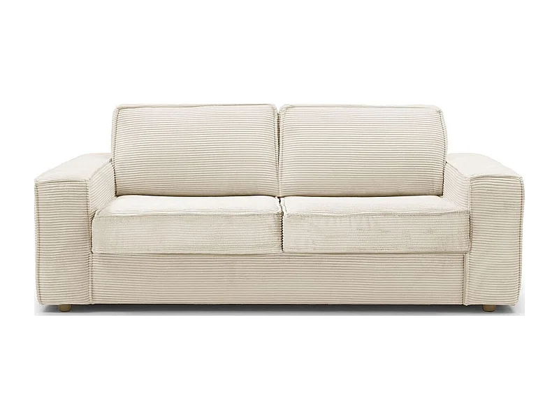 Canapé convertible 3 places en velours côtelé beige - Ouverture express - Couchage quotidien - Matelas HD 140 x 190 - Dario