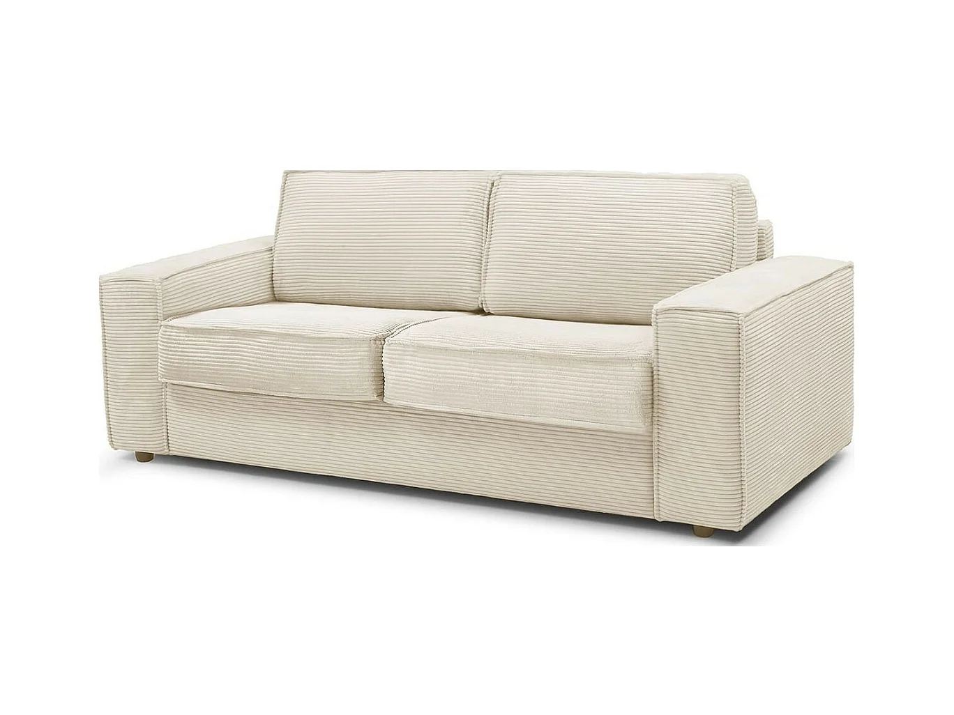 Canapé convertible 3 places en velours côtelé beige - Ouverture express - Couchage quotidien - Matelas HD 140 x 190 - Dario