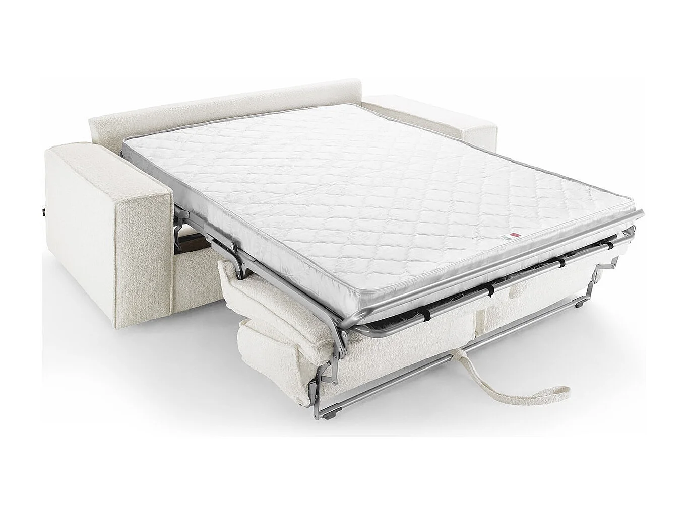 Canapé convertible 3 places en tissu bouclé écru - Ouverture express - Couchage quotidien - Matelas HD 140 x 190 - Dario