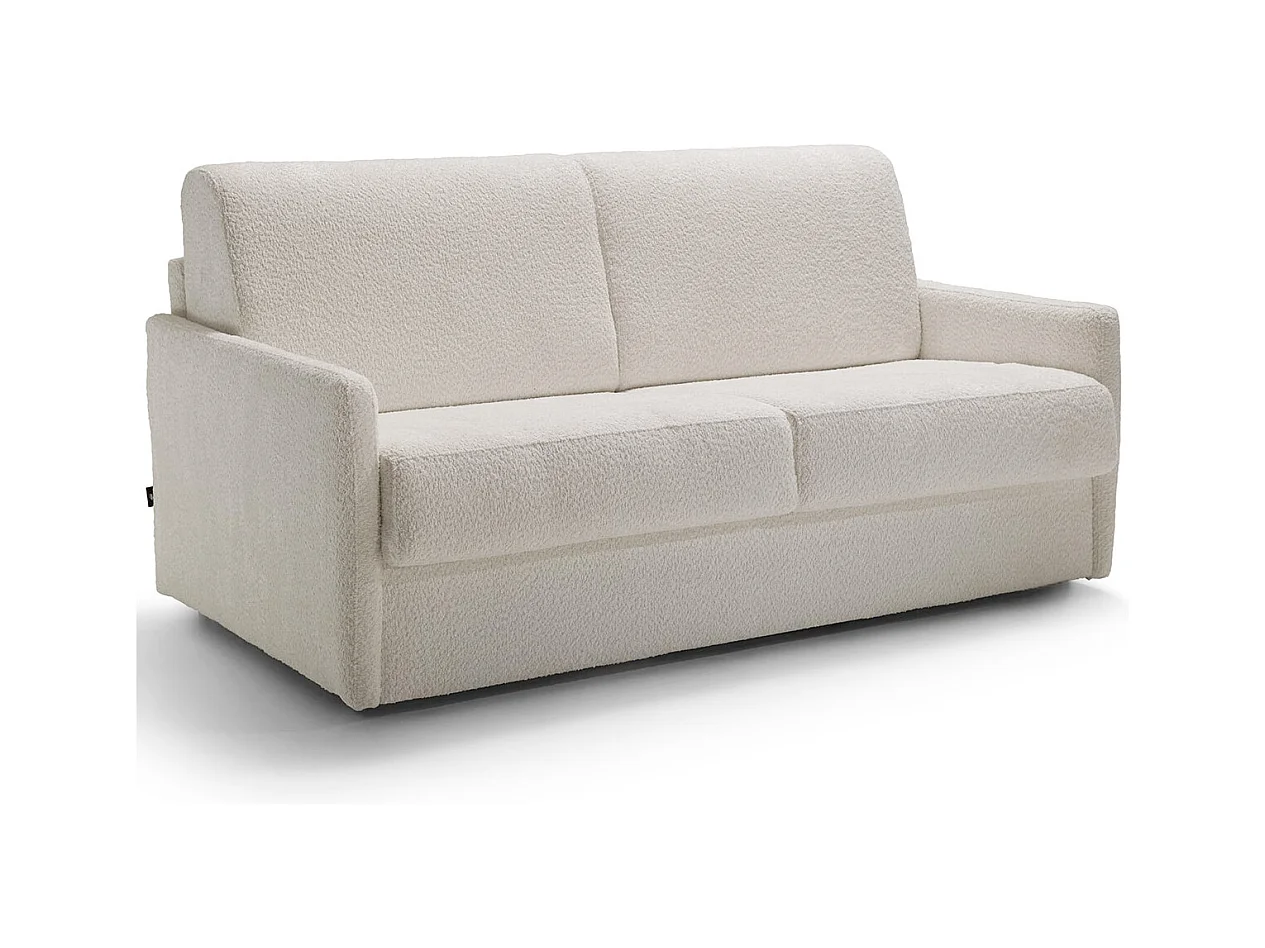 Canapé convertible 3 places en tissu bouclé écru - Ouverture express - Couchage quotidien - Matelas HD 140 x 190 - Sienne