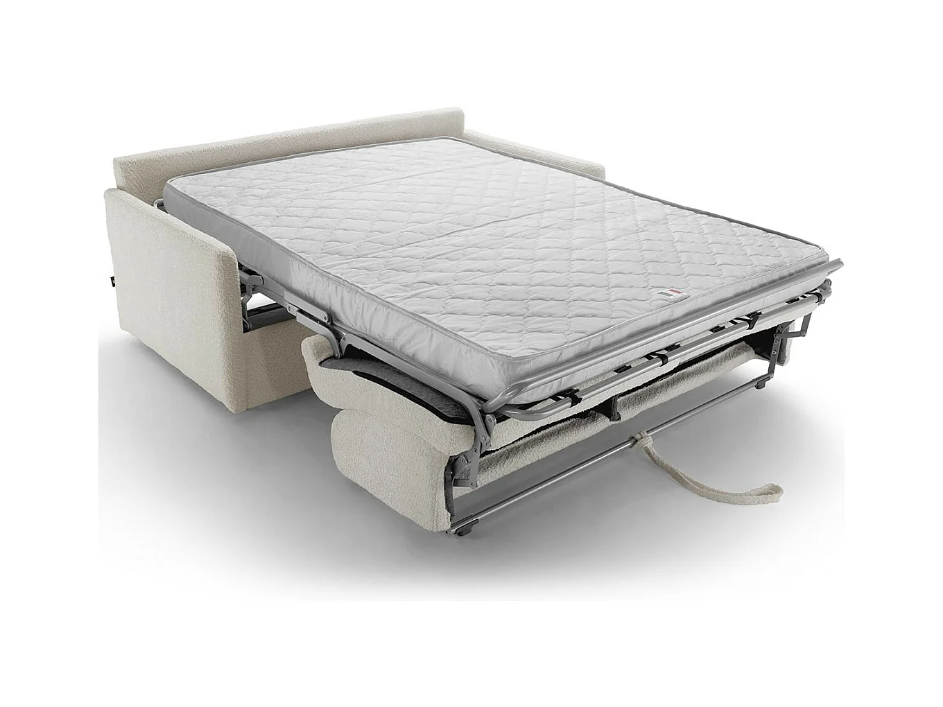 Canapé convertible 3 places en tissu bouclé écru - Ouverture express - Couchage quotidien - Matelas HD 140 x 190 - Sienne