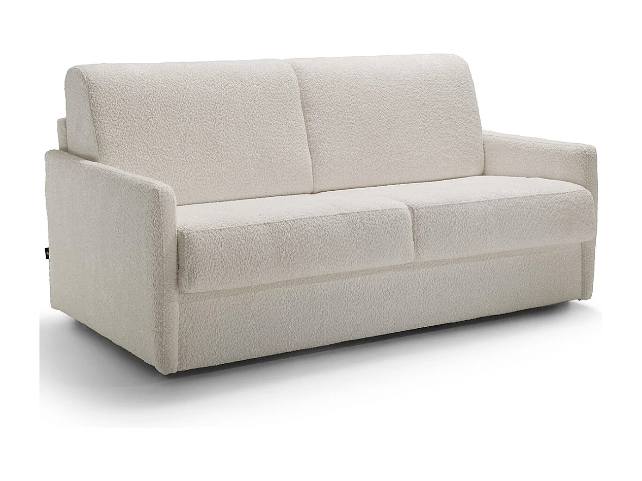 Canapé convertible 3 places en tissu bouclé écru - Ouverture express - Couchage quotidien - Matelas HD 140 x 190 - Sienne