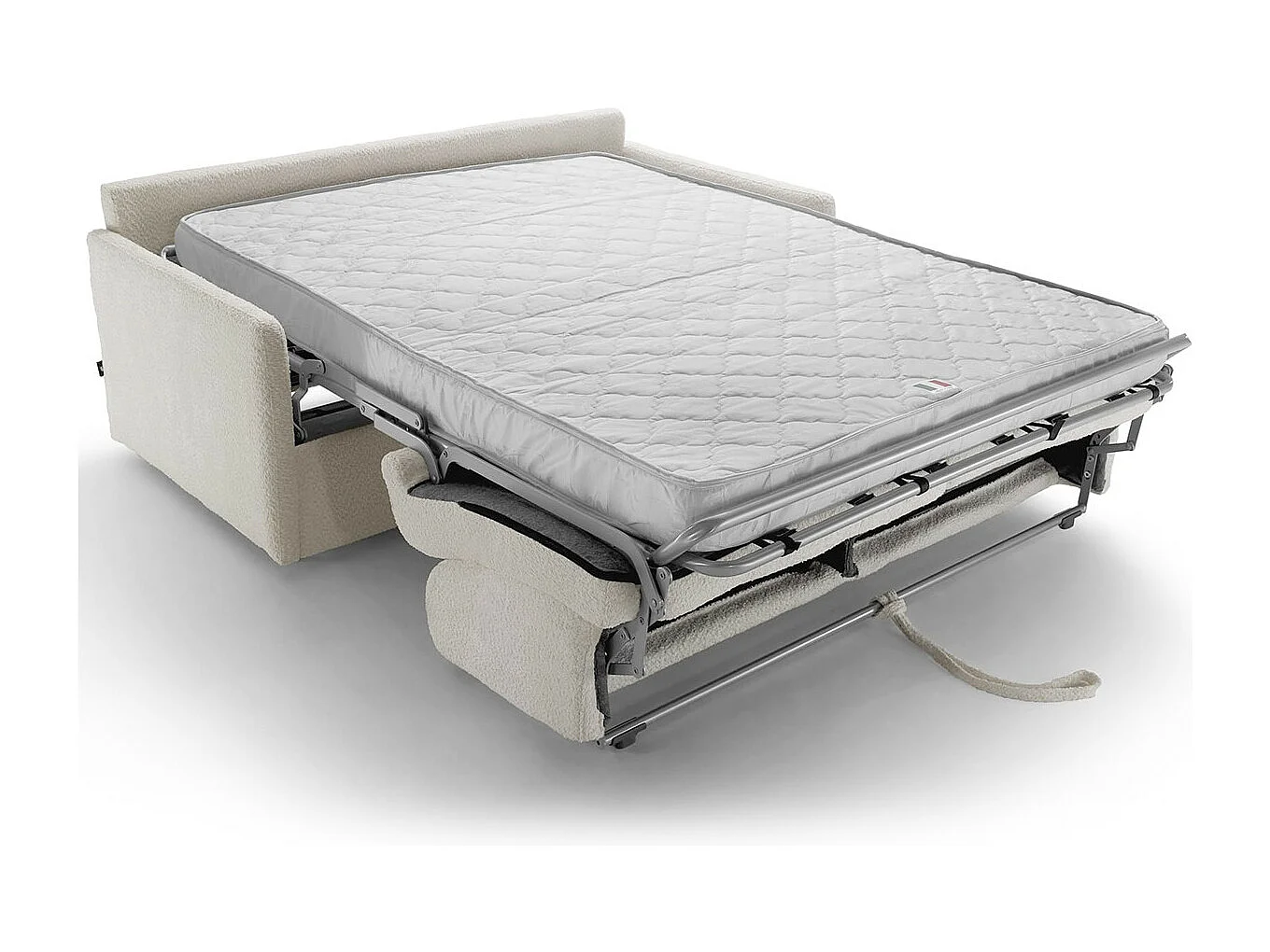 Canapé convertible 3 places en tissu bouclé écru - Ouverture express - Couchage quotidien - Matelas HD 140 x 190 - Sienne