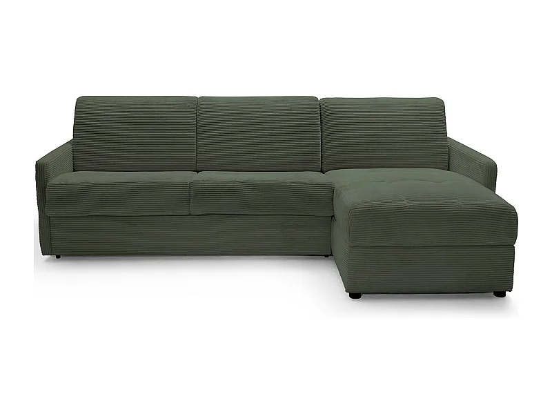 Canapé d'angle réversible convertible 3 places en velours côtelé vert - Ouverture express - Couchage quotidien - Sienne