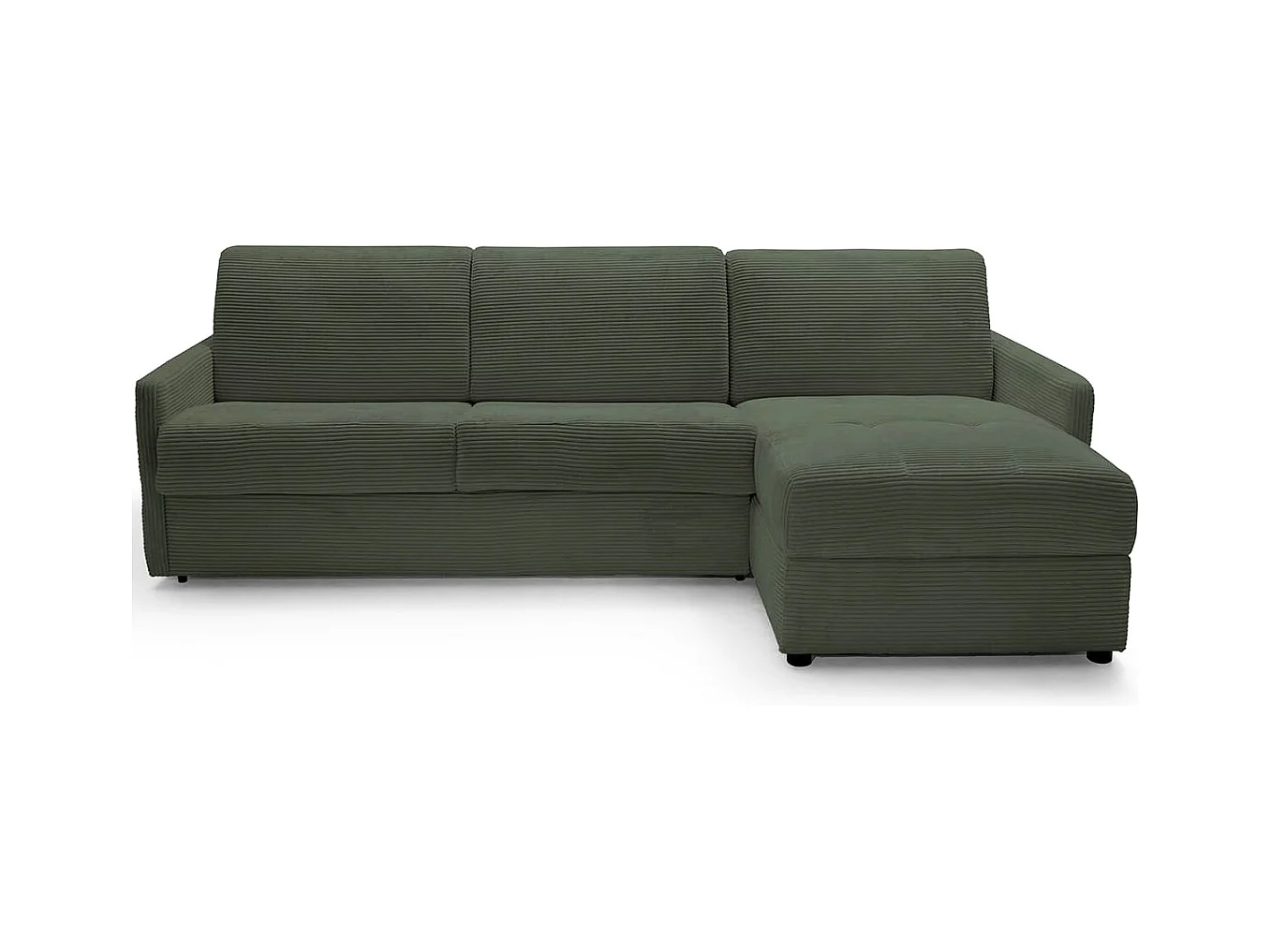 Canapé d'angle réversible convertible 3 places en velours côtelé vert - Ouverture express - Couchage quotidien - Sienne