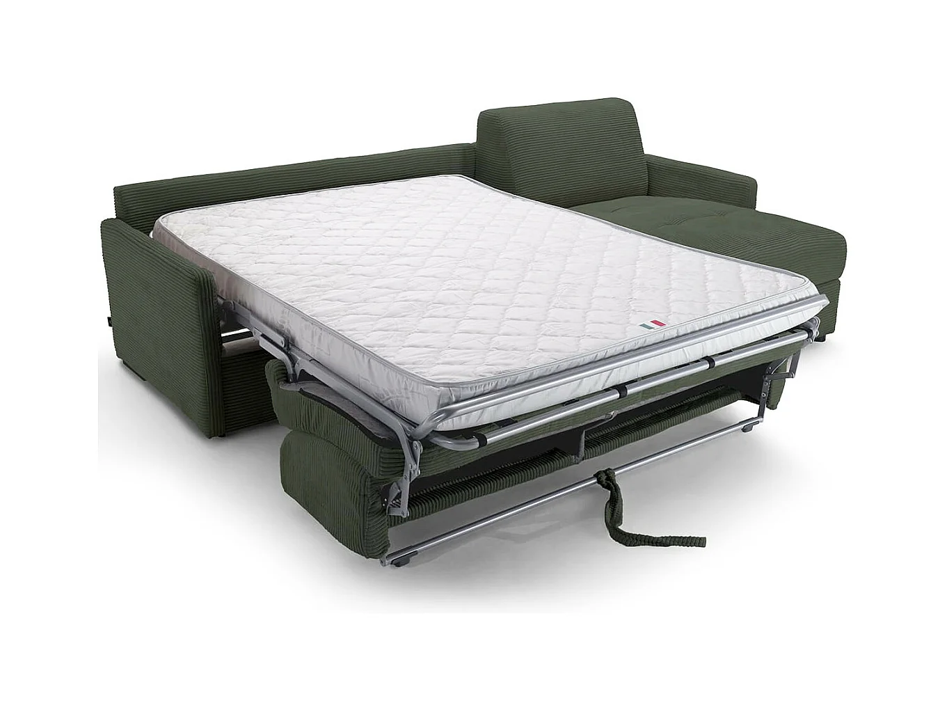 Canapé d'angle réversible convertible 3 places en velours côtelé vert - Ouverture express - Couchage quotidien - Sienne