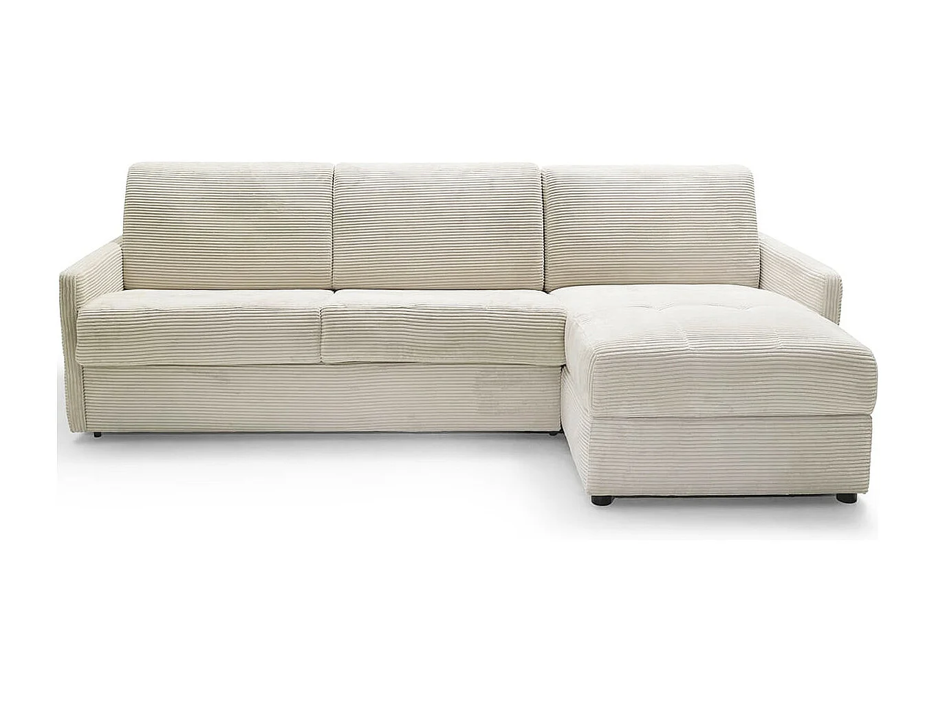 Canapé d'angle réversible convertible 3 places en velours côtelé beige - Ouverture express - Couchage quotidien - Sienne