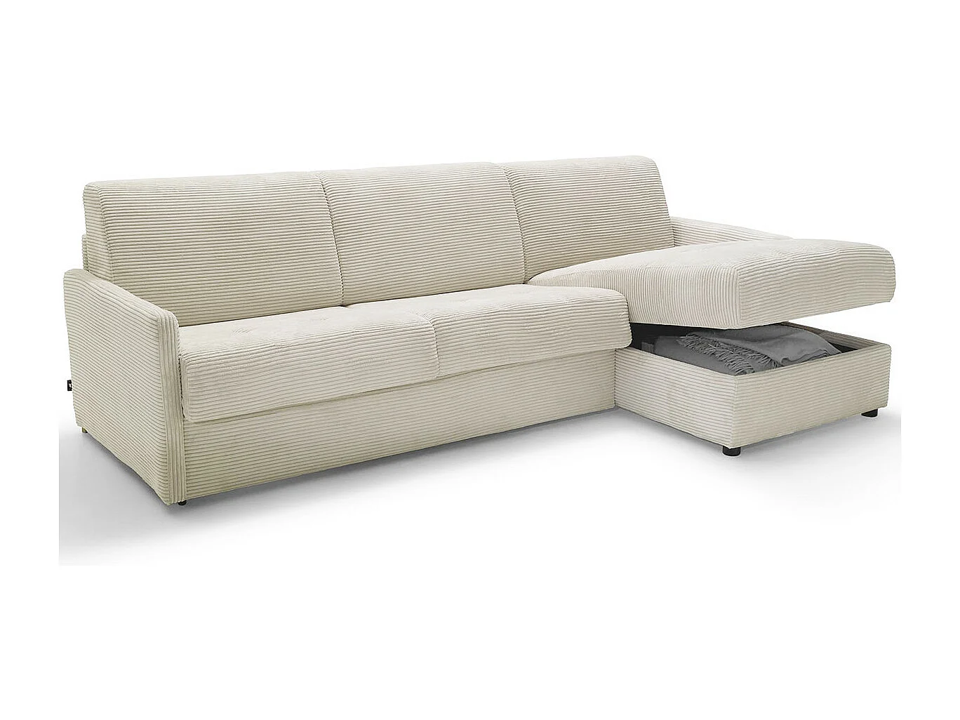 Canapé d'angle réversible convertible 3 places en velours côtelé beige - Ouverture express - Couchage quotidien - Sienne