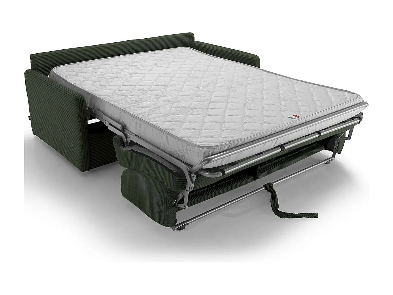 Canapé convertible 3 places en velours côtelé vert - Ouverture express - Couchage quotidien - Matelas HD 140 x 190 - Sienne