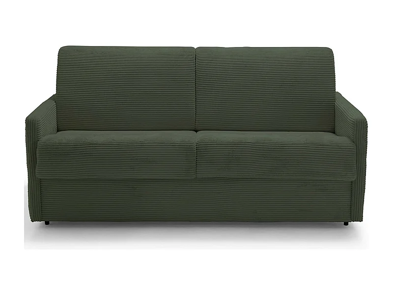 Canapé convertible 3 places en velours côtelé vert - Ouverture express - Couchage quotidien - Matelas HD 140 x 190 - Sienne
