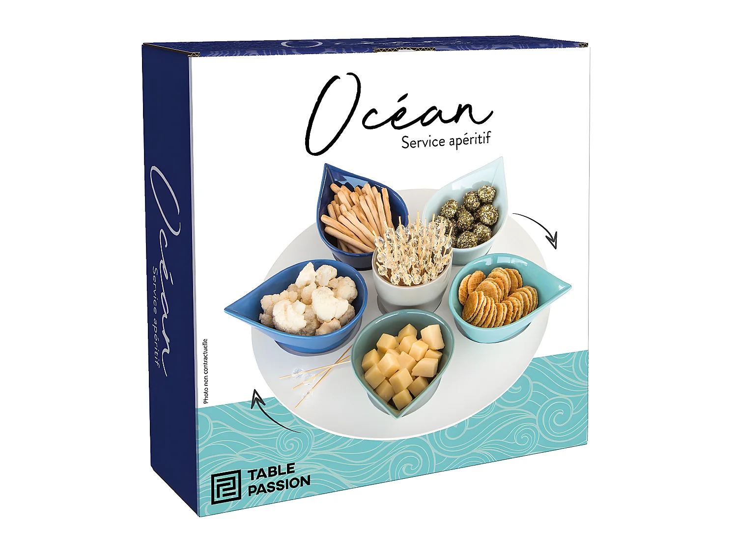 Service apéritif 7 pièces Océan 34 cm