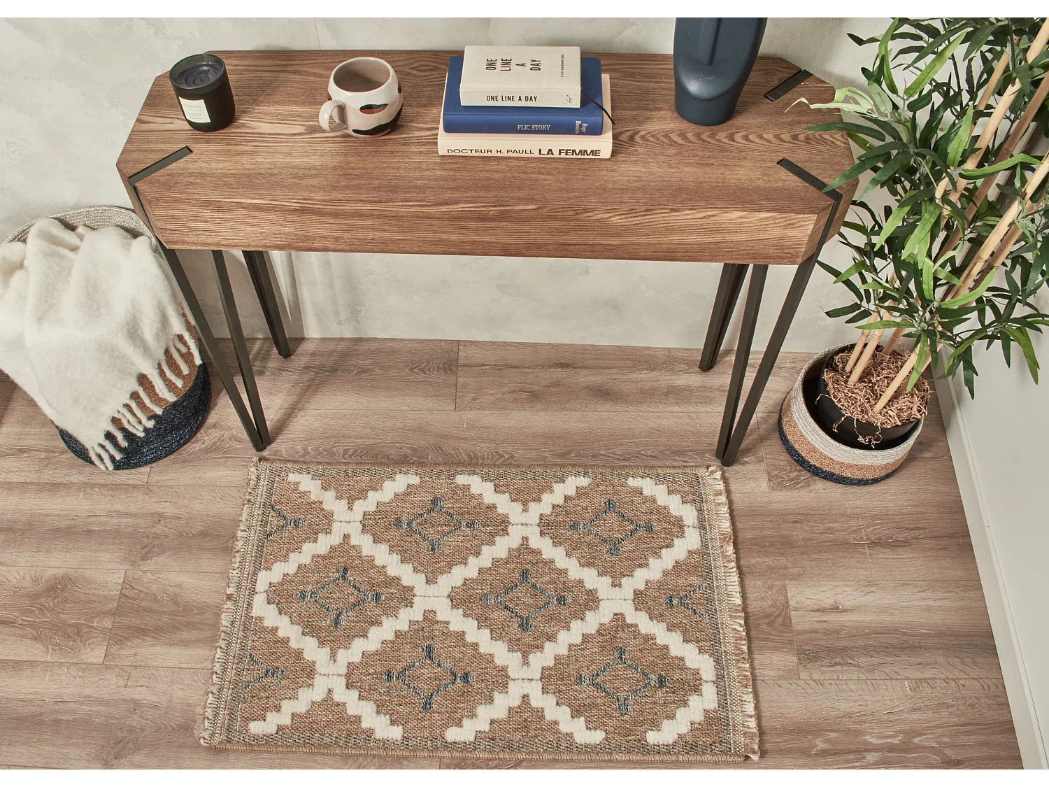 Tapis à motif géométrique bleu - intérieur et extérieur - Tulum - 60x90