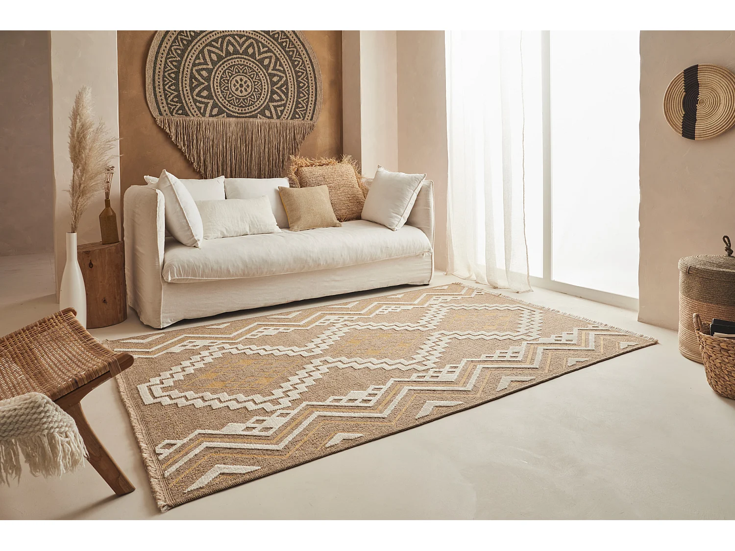 Tapis à motif ethnique jaune - intérieur et extérieur - Tulum - 200x290