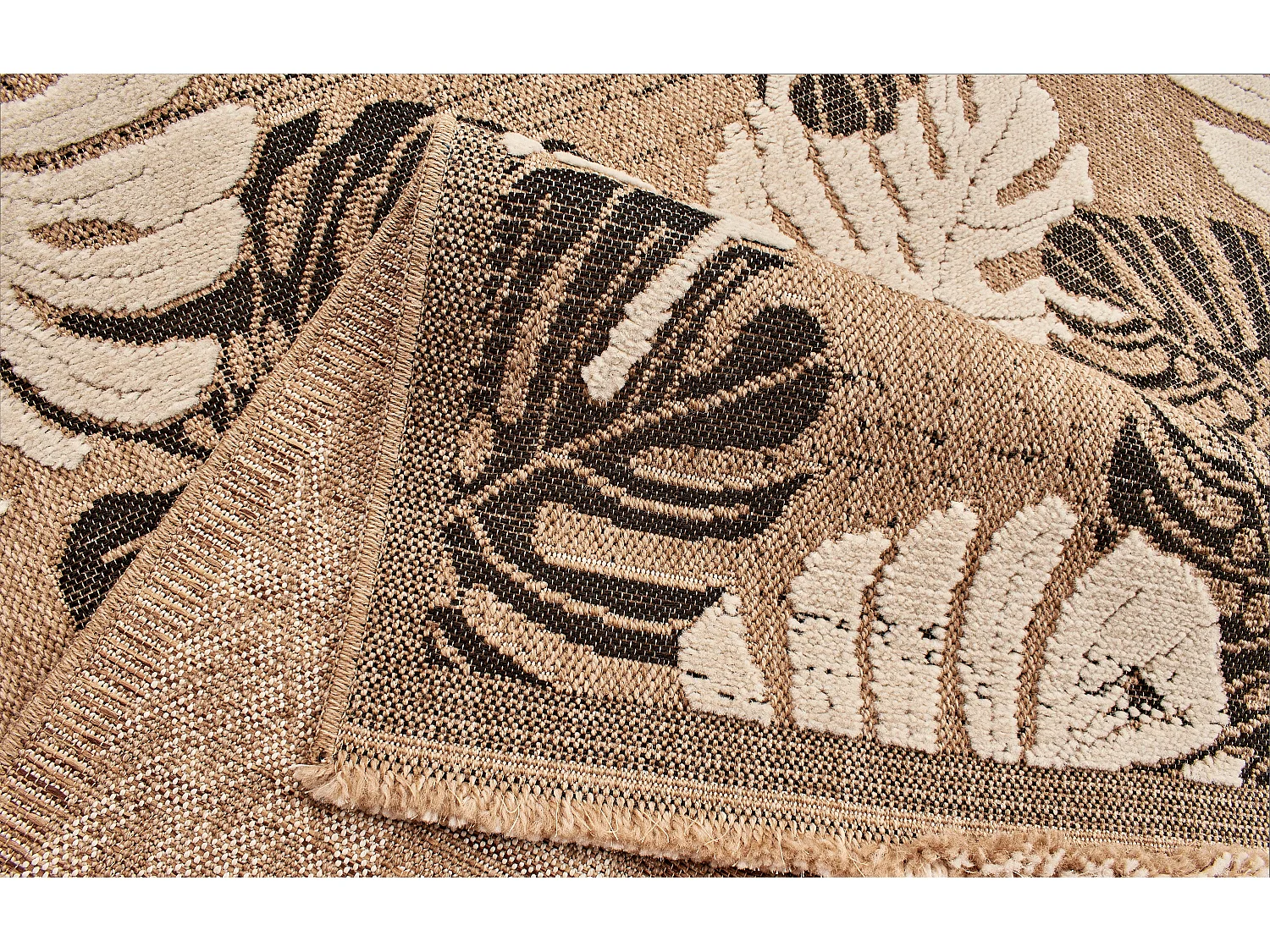 Tapis à motif feuille noir - intérieur et extérieur - Tulum - 60x90