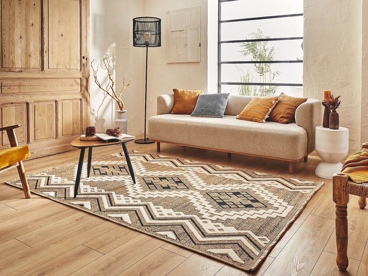 Tapis à motif ethnique noir - intérieur et extérieur - Tulum - 160x230 cm