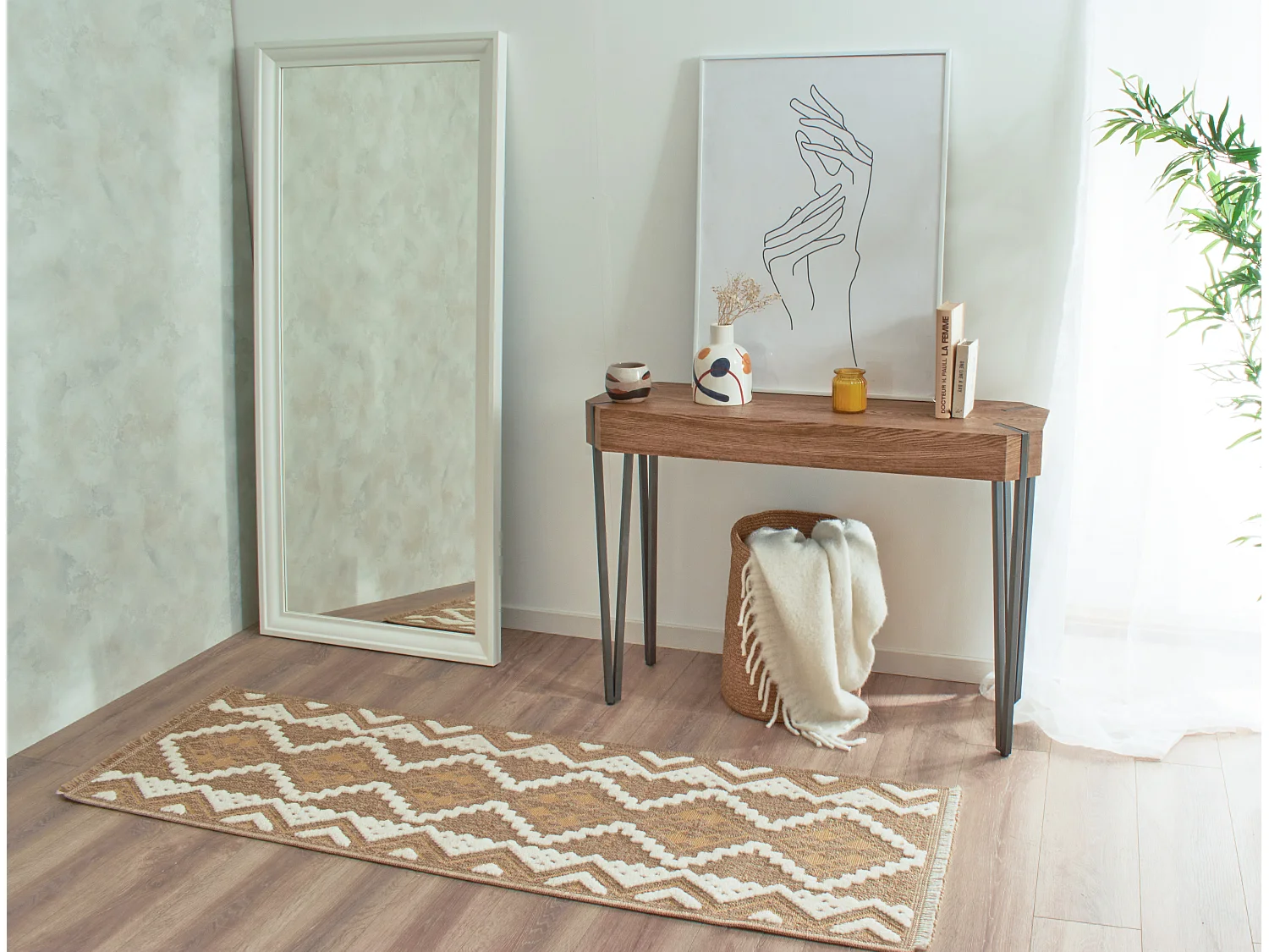 Tapis à motif ethnique jaune - intérieur et extérieur - Tulum - 60x180