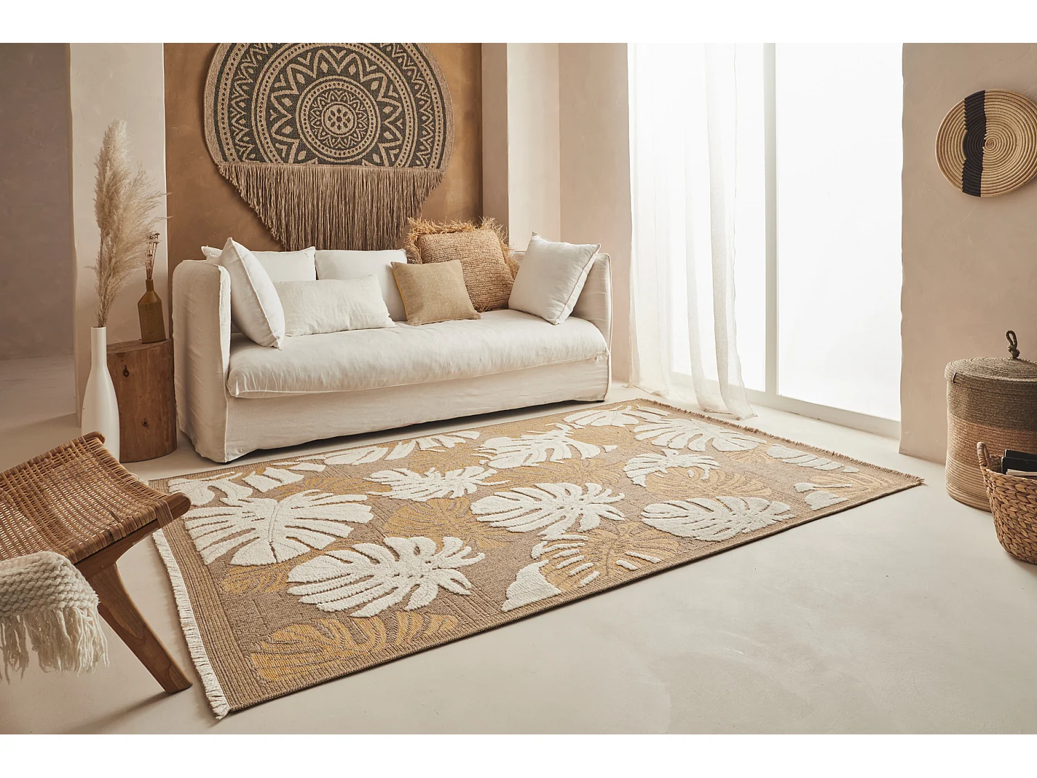 Tapis à motif feuille jaune - intérieur et extérieur - Tulum - 120x170