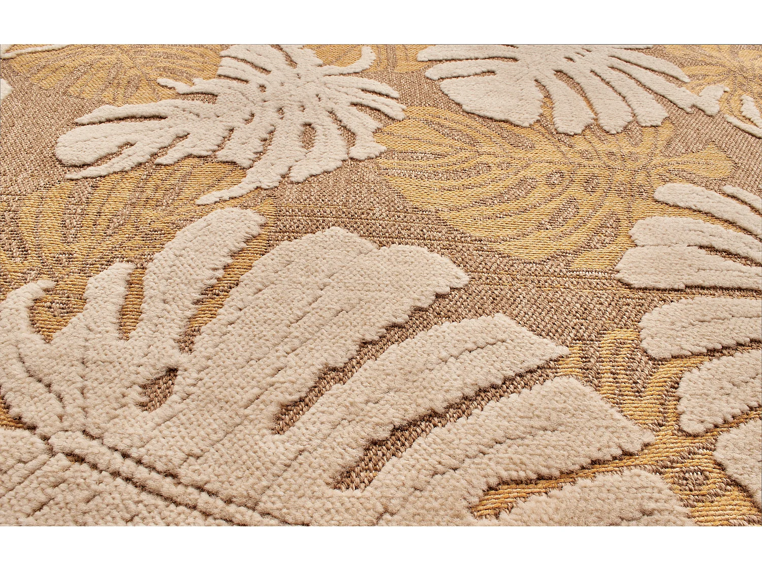 Tapis à motif feuille jaune - intérieur et extérieur - Tulum - 120x170