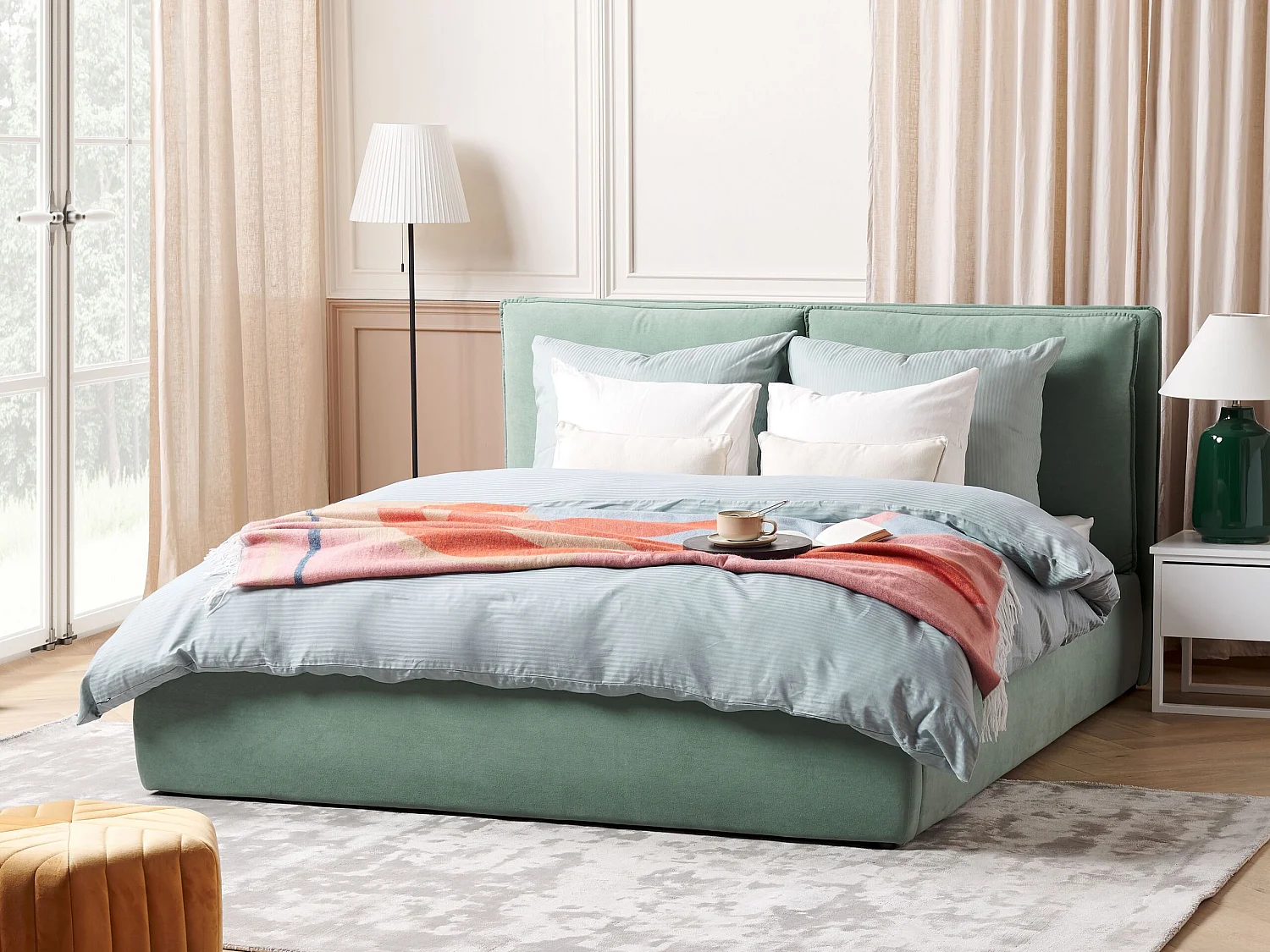 Letto contenitore Velluto BAJONNA 160 x 200 cm Verde menta