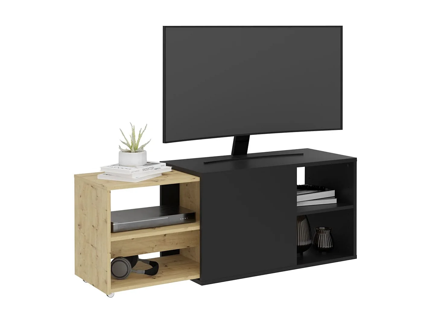 Tv-kast met 2 open vakken 133,5x39,9x49,2 cm zwart & artisan eiken