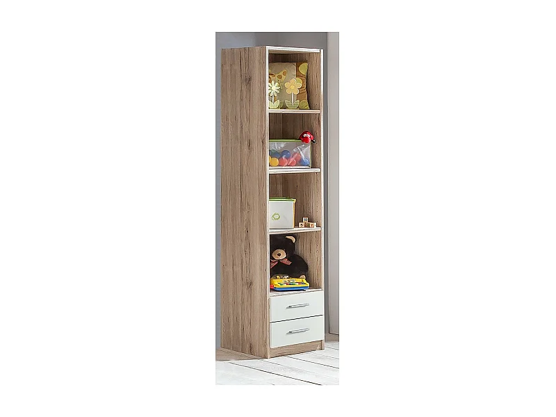 Bibliotheek 5 planken en 2 laden - L48 x H197 cm