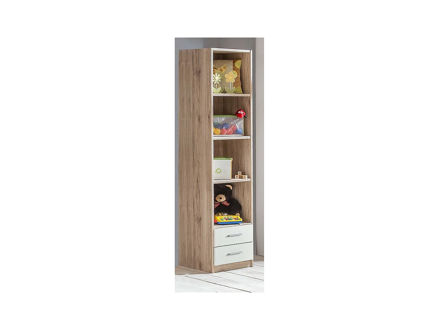 Bibliothèque 5 tablettes et 2 tiroirs - L48 x H197 cm