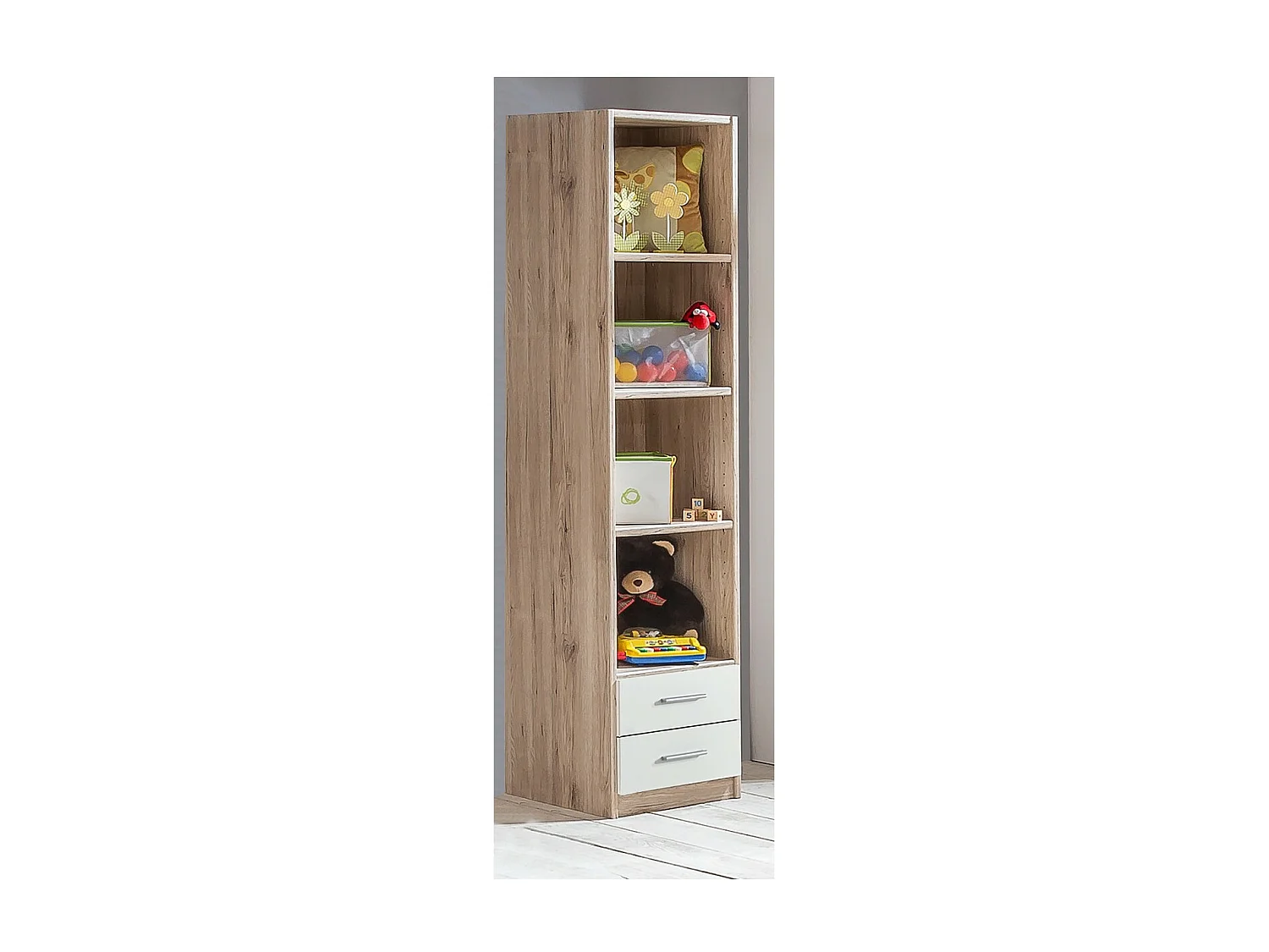 Bibliotheek 5 planken en 2 laden - L48 x H197 cm