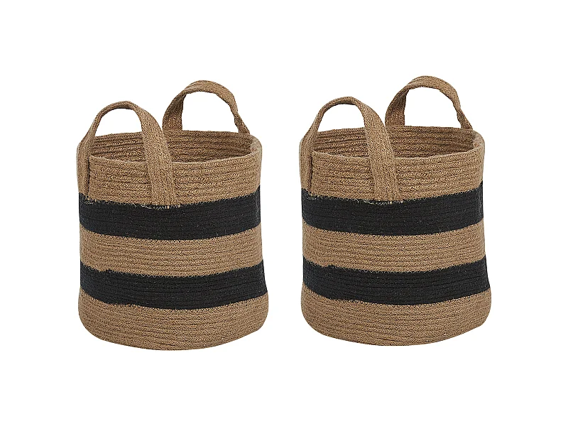 Korb Set aus 2 beigen und schwarzen Jute Körben mit Boho Muster Gerede